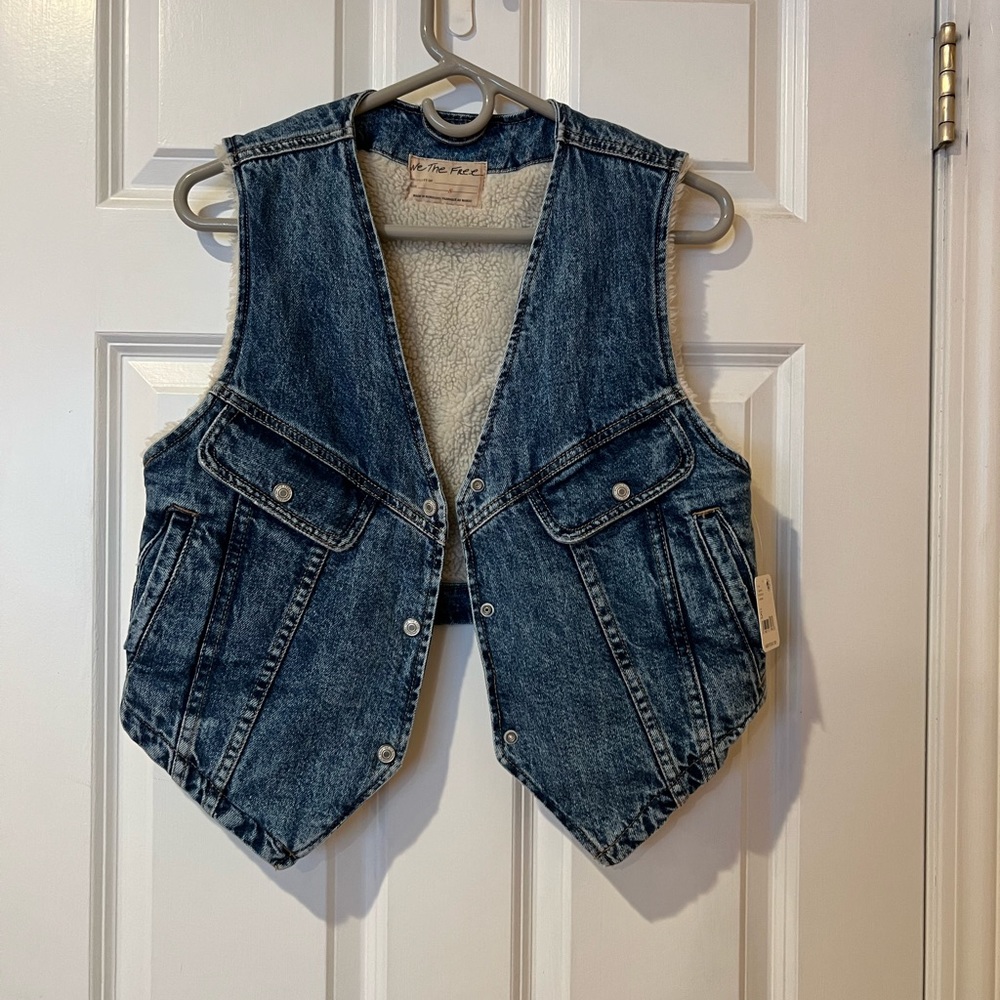 We the Free Denim Vest with Sherpa Lining